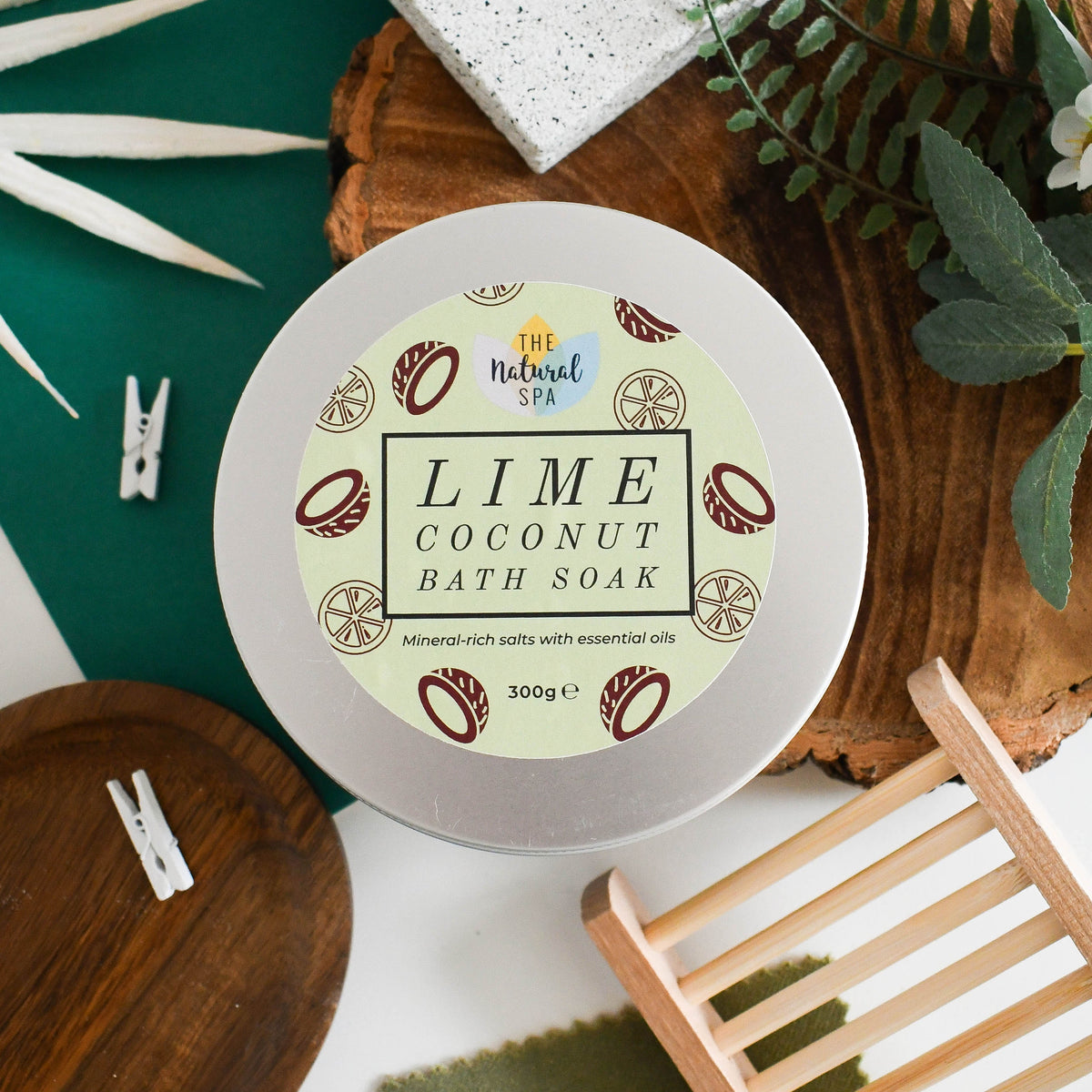 Lime Coconut Bath Soak | Natural Mineral Bath Salts Tin UK-0