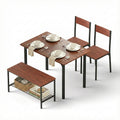 Artiss 4-piece industrial dining set in walnut finish featuring table two chairs and storage bench