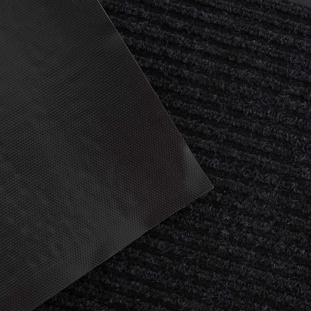 Basic black outdoor doormat, low profile polyester mat with rubber backing for porches and entryways — view 5
