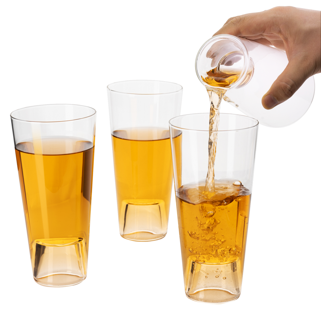 Set of four clear lead-free crystal double duty tall beer pint and shot glasses
