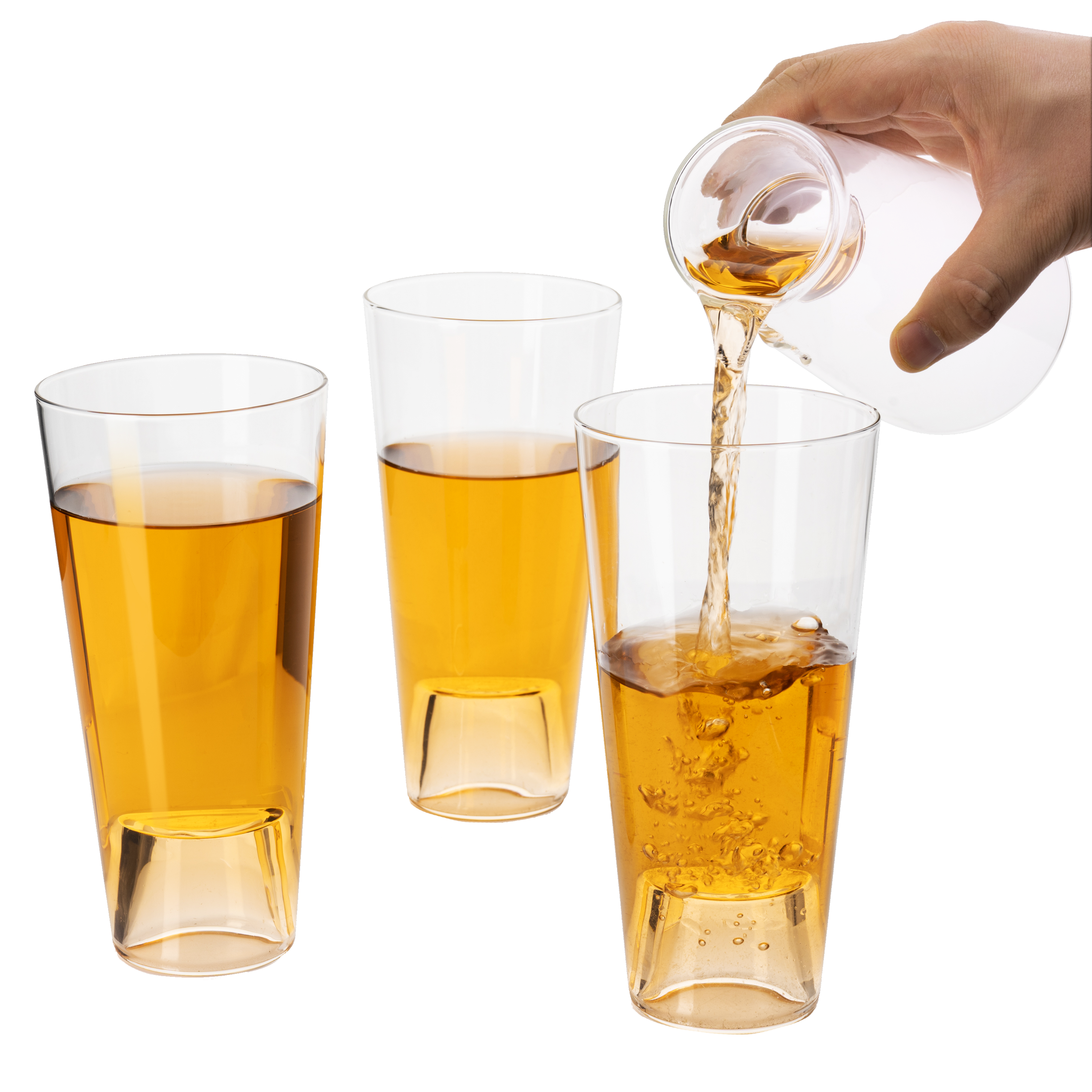 Set of four clear lead-free crystal double duty tall beer pint and shot glasses