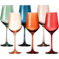 Pastel colored crystal wine glasses set of 6 in red blue tan grey green orange