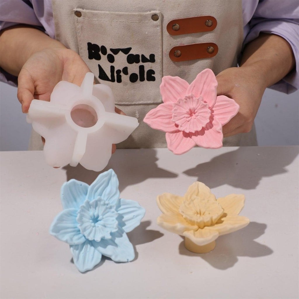 Daffodil wall coat hook silicone mold for DIY resin crafting, showing the flexible floral cavity — view 2