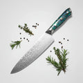 Damascus chef knife with abalone handle Shell Ergonomic Handle