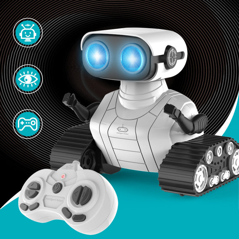 White dancing RC robot toy with remote control, featuring interactive sound and light capabilities. — view 3
