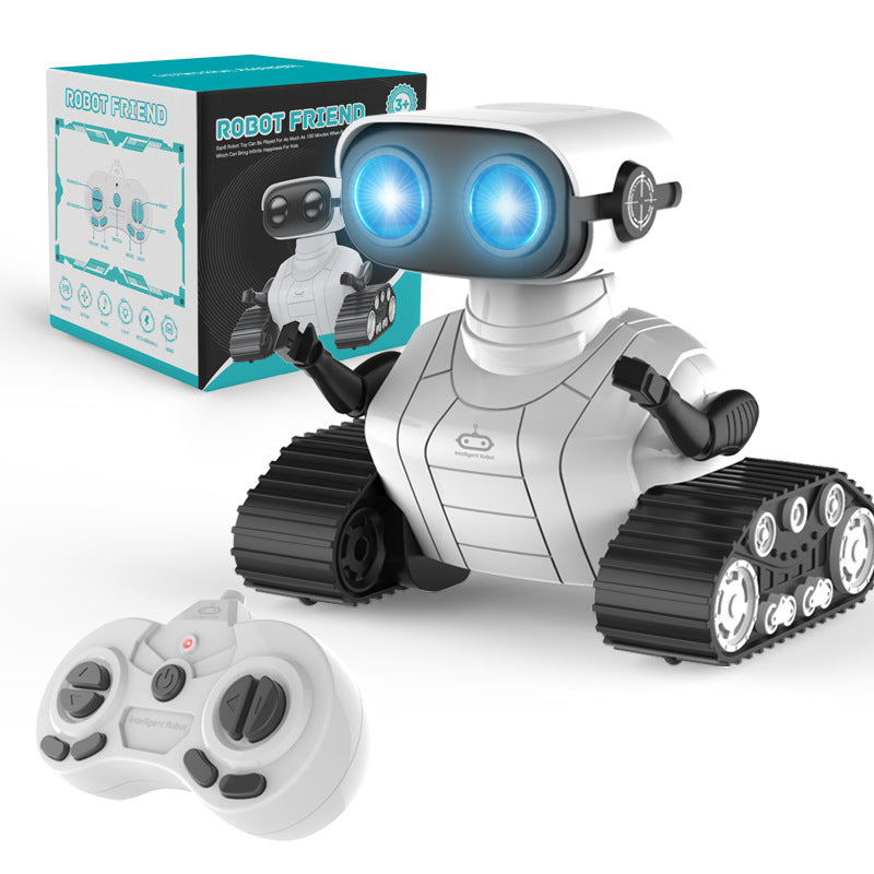 White dancing RC robot toy with remote control, featuring interactive sound and light capabilities. — view 4