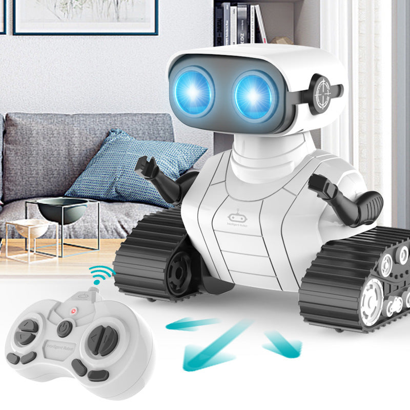 White dancing RC robot toy with remote control, featuring interactive sound and light capabilities. — view 5