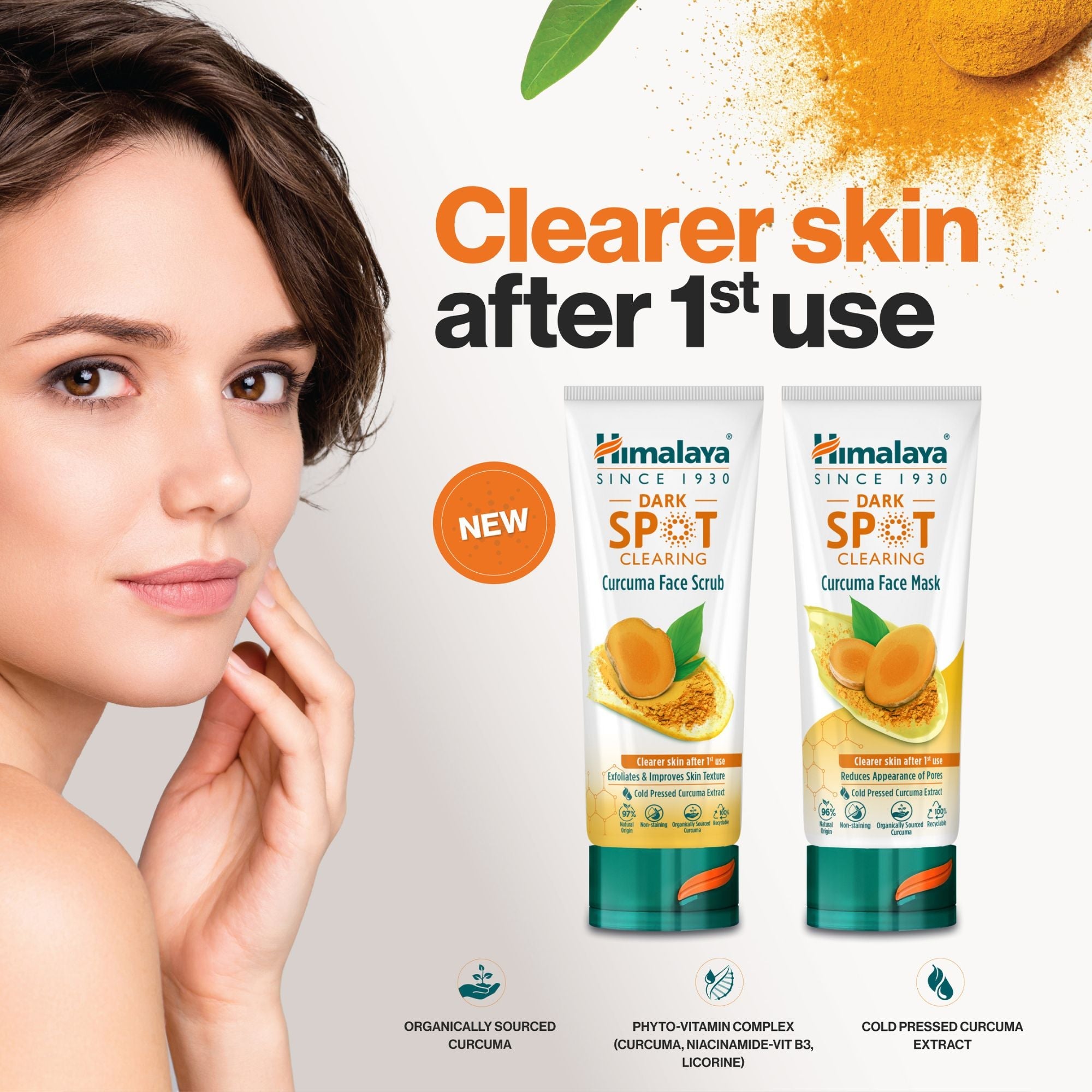 Curcuma face scrub tube for dark spot clearing, featuring natural turmeric and licorice extracts. — view 2