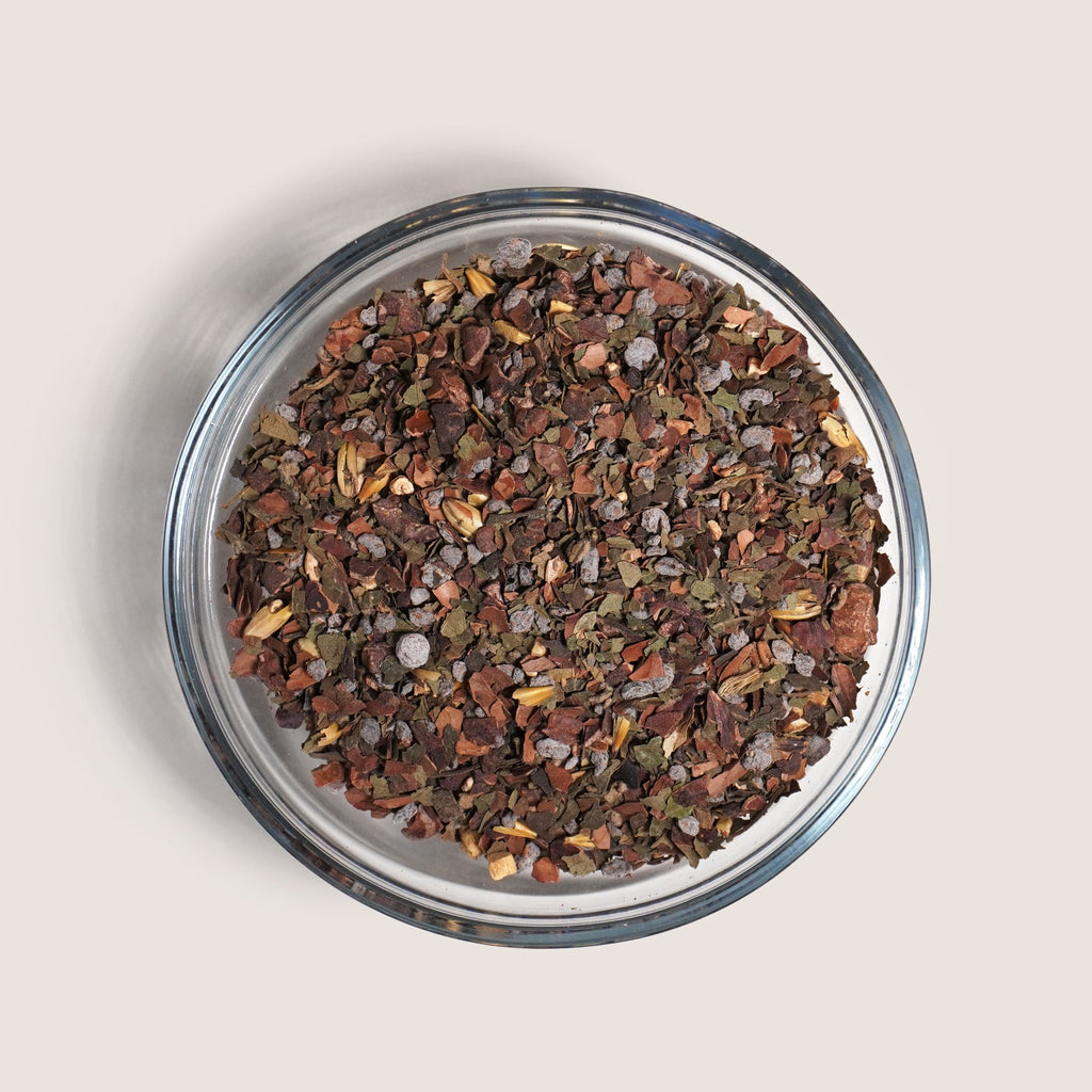 Organic dark chocolate shake herbal tea loose leaf blend featuring rich cacao and natural vanilla — view 2