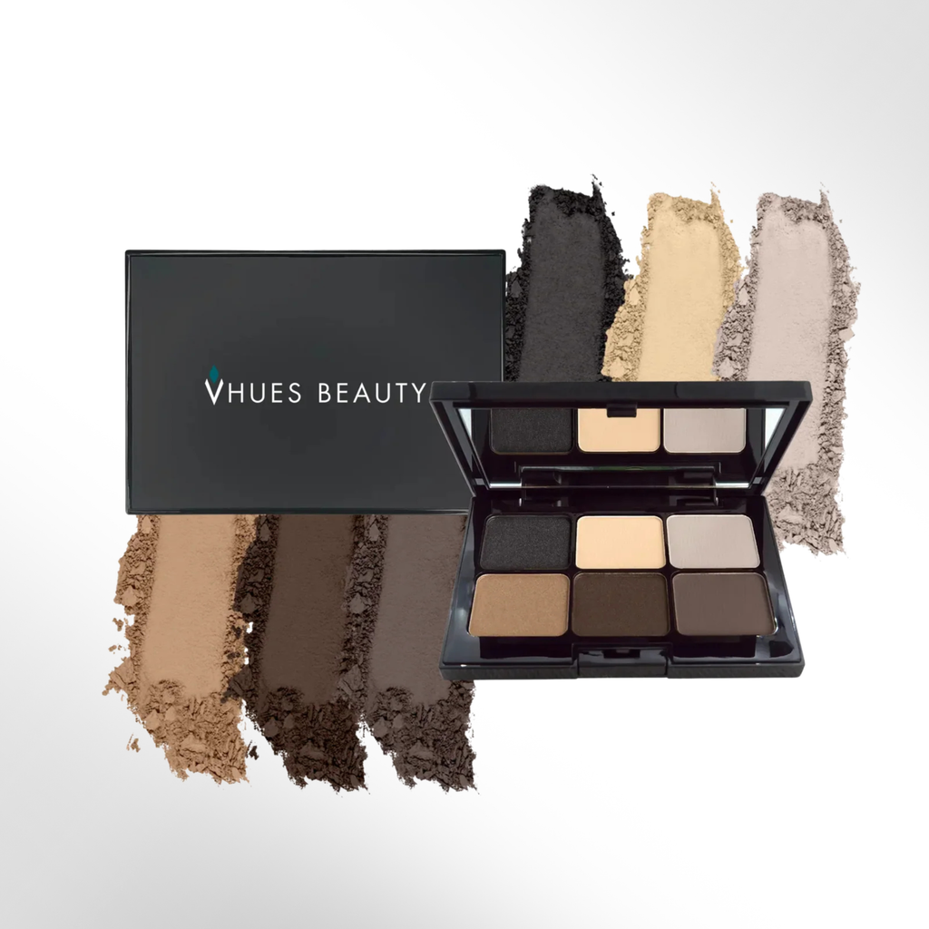 Six shade vegan eyeshadow palette with matte and shimmer neutral tones in a compact — view 5