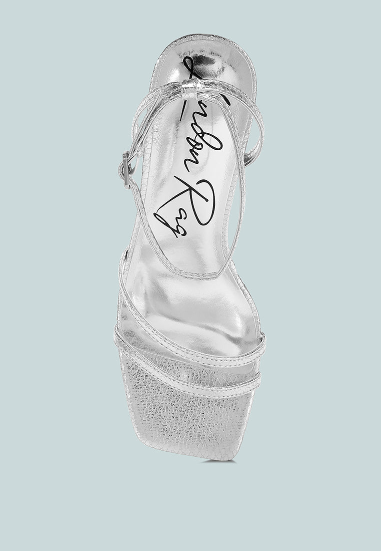 Deacon faux leather strappy sandals with kitten heel, open square toe, and delicate ankle strap — view 4