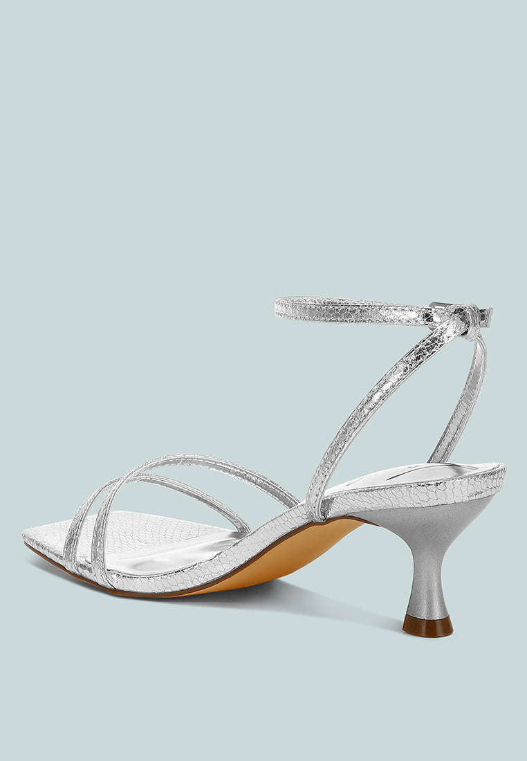 Deacon faux leather strappy sandals with kitten heel, open square toe, and delicate ankle strap — view 3
