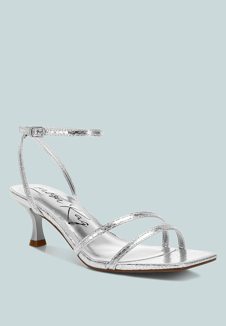 Deacon faux leather strappy sandals with kitten heel, open square toe, and delicate ankle strap — view 2