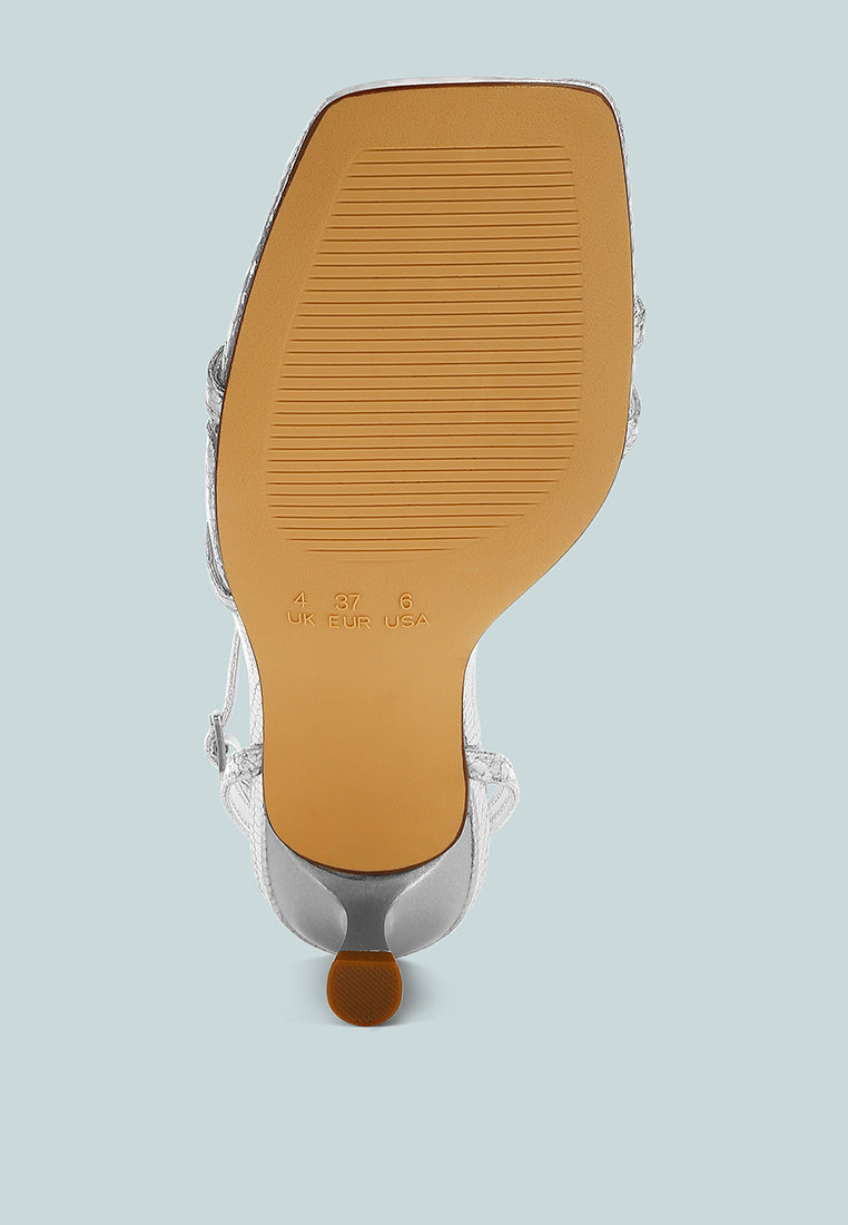 Deacon faux leather strappy sandals with kitten heel, open square toe, and delicate ankle strap — view 5