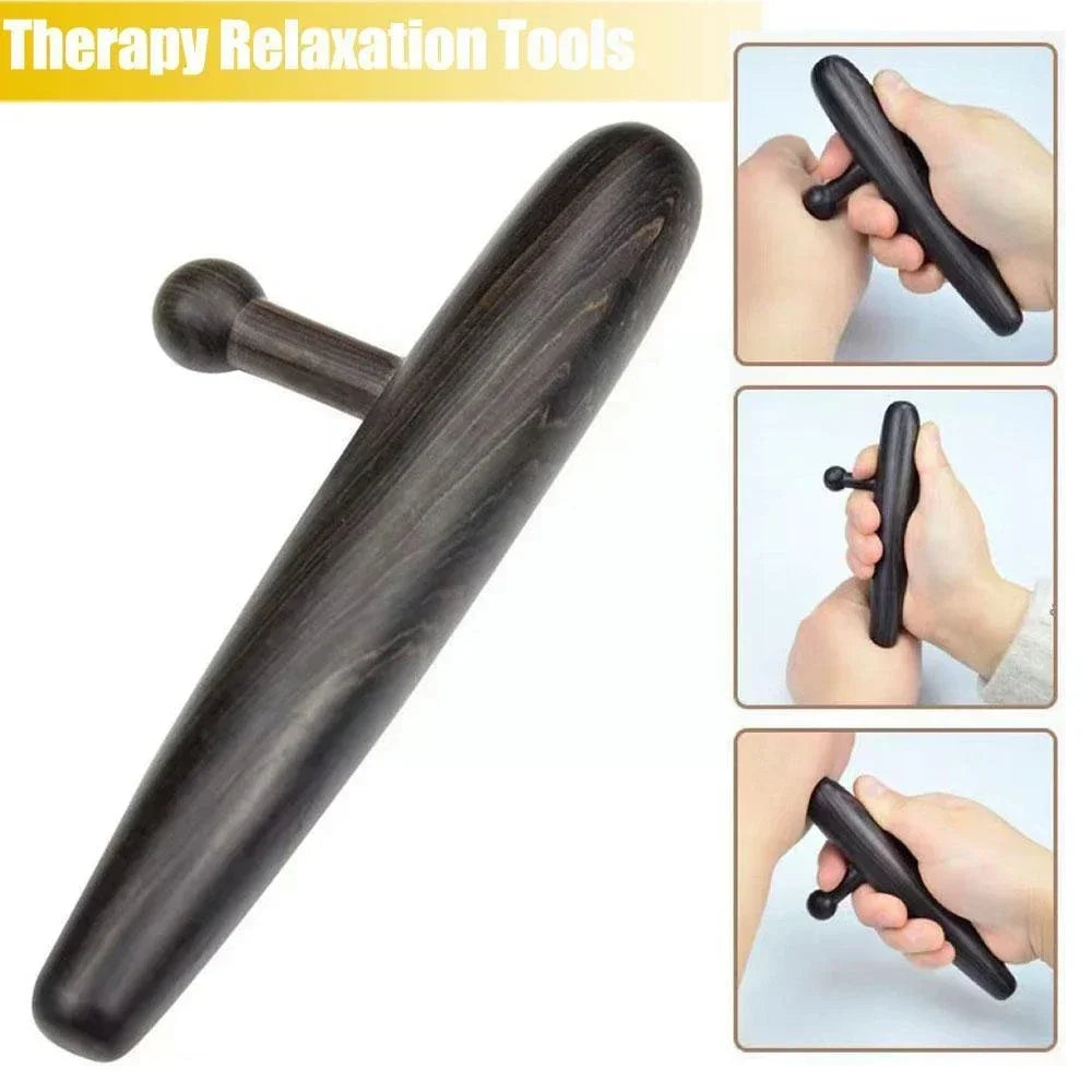 Black sandalwood trigger point massager tool for deep tissue muscle relief and natural pain therapy — view 3