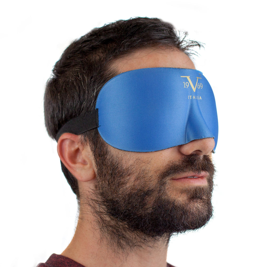 Black contoured blindfold sleep mask with adjustable elastic strap for travel and restful sleep — view 2