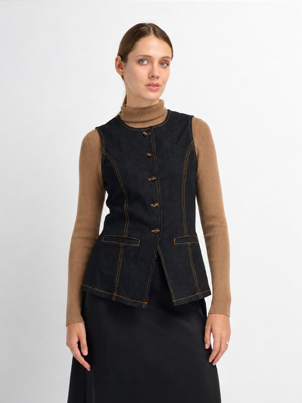 Denim Vest - Black-0