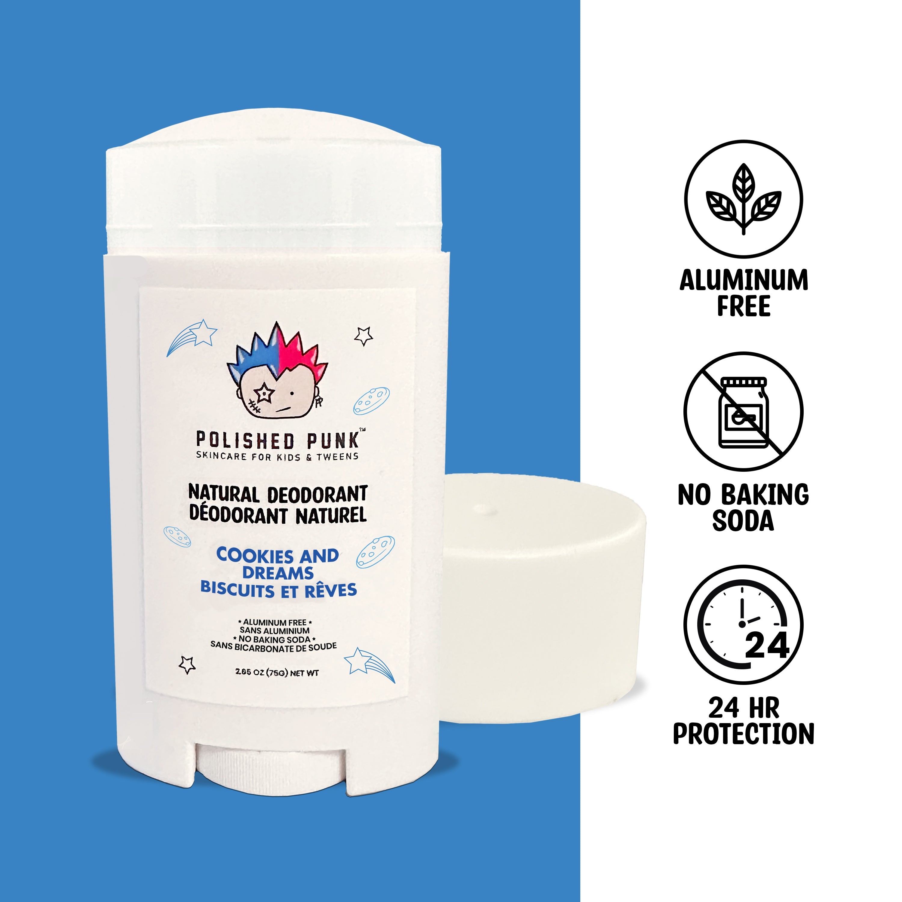 Natural deodorant stick for kids and tweens in cookies and dreams scent by Polished Punk — view 3