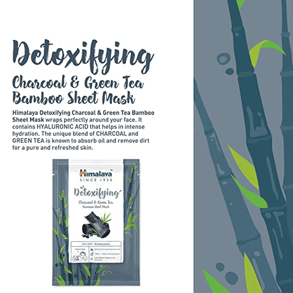 Himalaya detoxifying charcoal and green tea bamboo face sheet mask in sleek branded pouch packaging — view 4