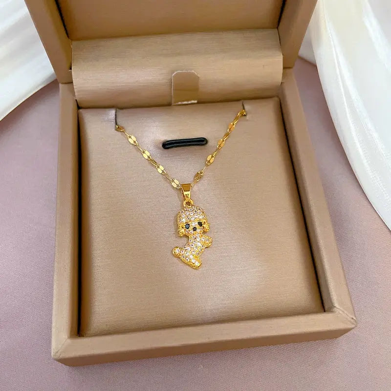 Sparkling diamond puppy pendant necklace adorned with shimmering stones on a delicate chain — view 4