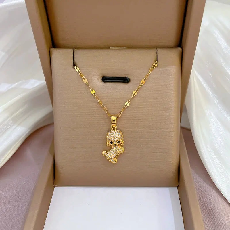 Sparkling diamond puppy pendant necklace adorned with shimmering stones on a delicate chain — view 2