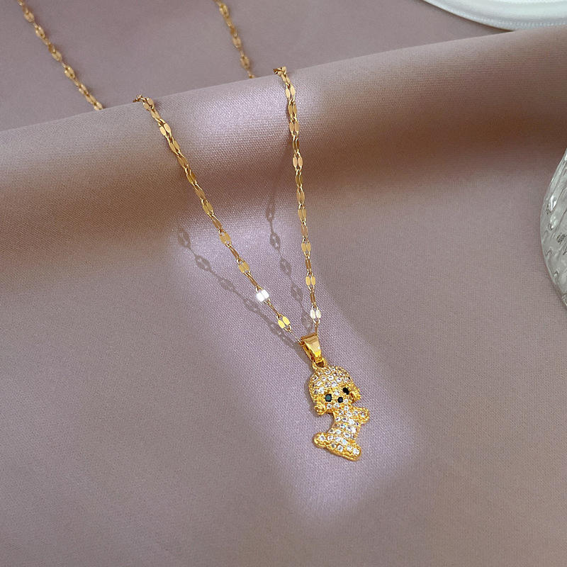 Sparkling diamond puppy pendant necklace adorned with shimmering stones on a delicate chain — view 3