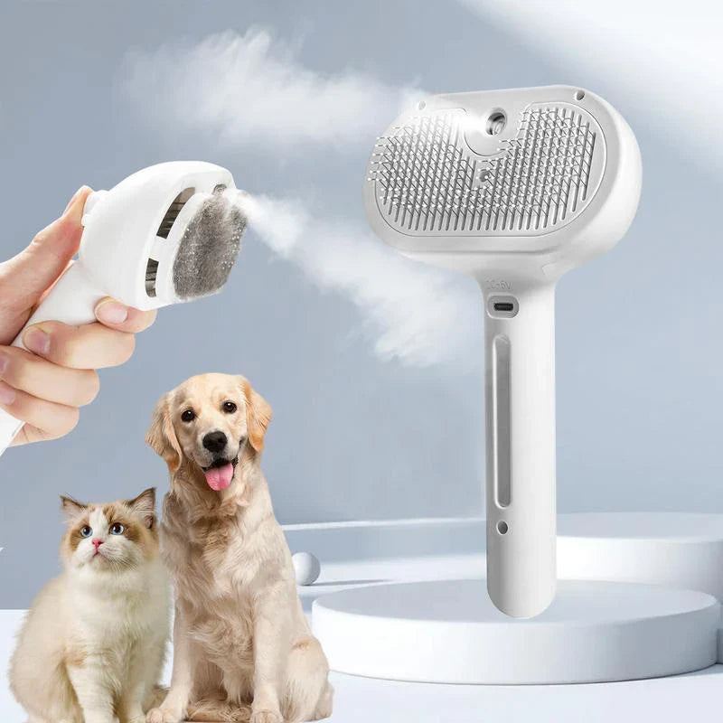 Rechargeable dog comb massage brush in vibrant color with stainless steel bristles for pet grooming