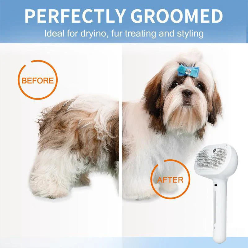Rechargeable dog comb massage brush in vibrant color with stainless steel bristles for pet grooming — view 3
