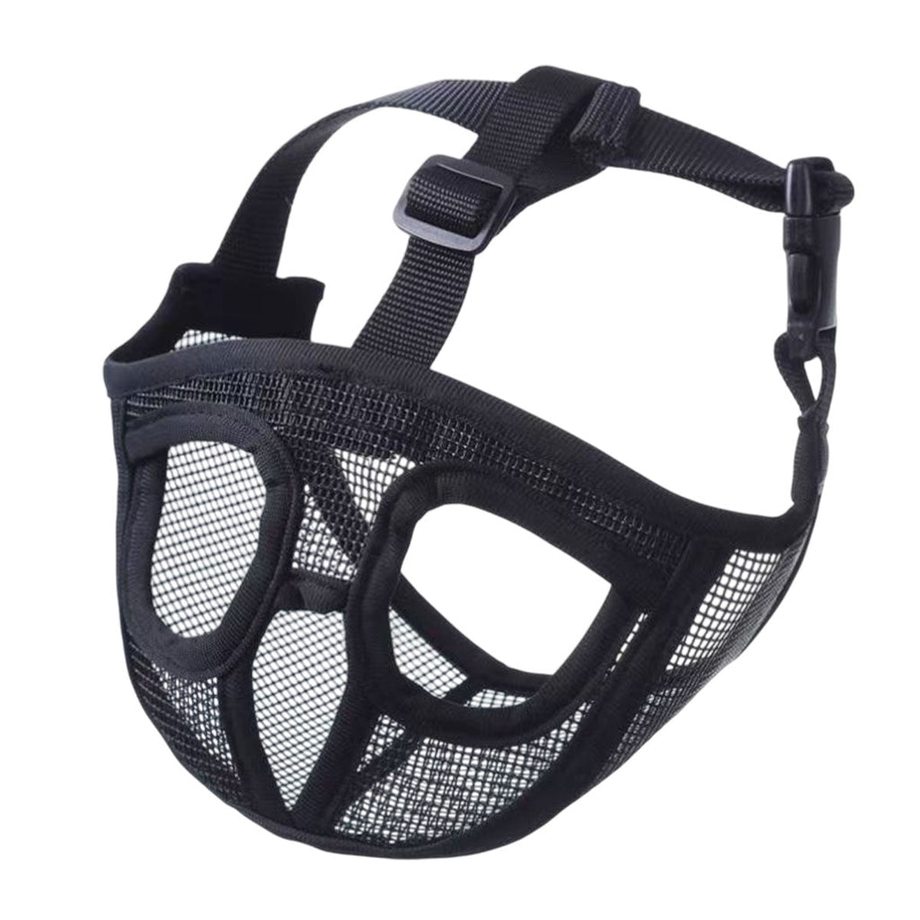 Black breathable short snout dog muzzle with adjustable straps for flat faced breeds like pugs — view 2