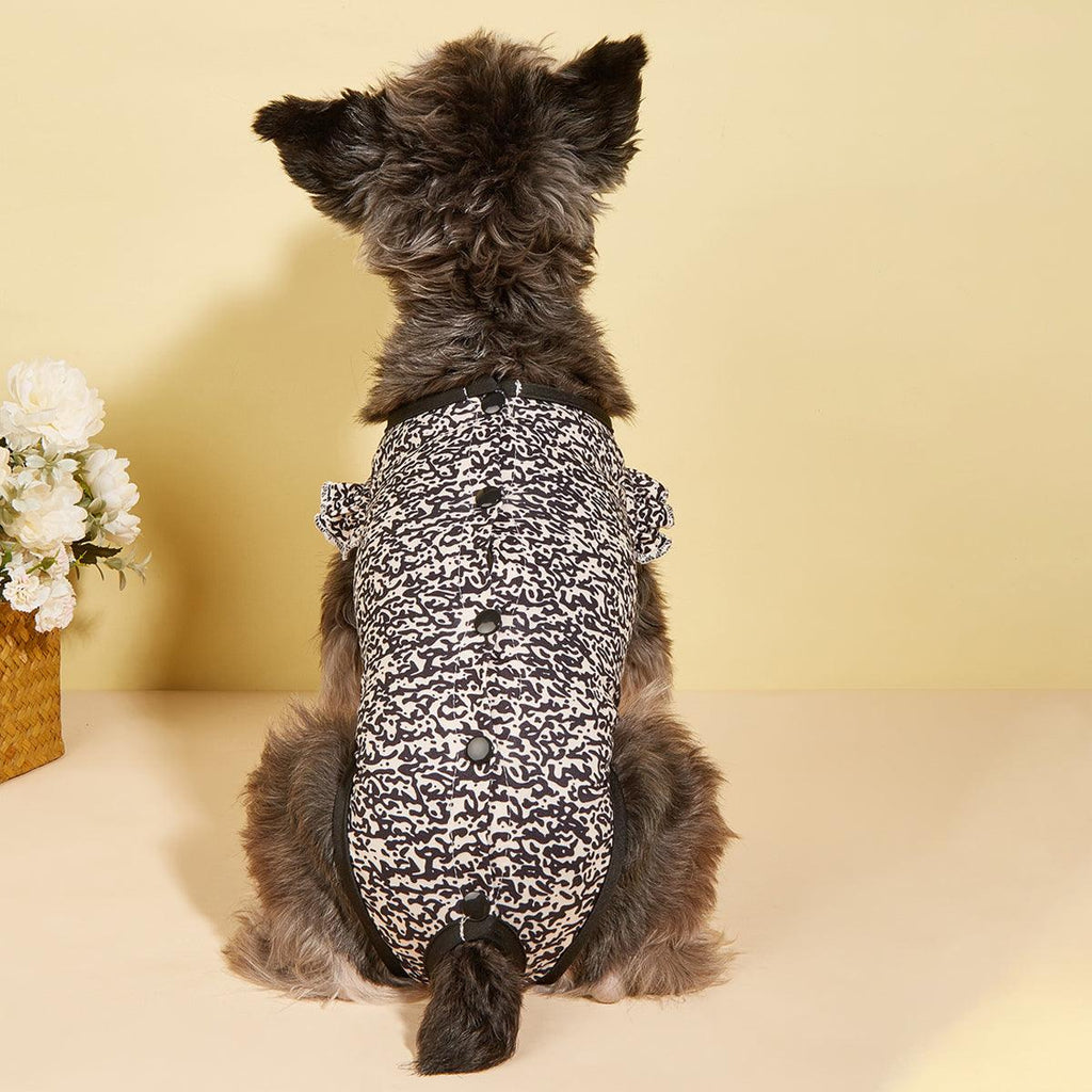 Dog neutering recovery suit in a printed breathable fabric for post-surgery healing and wound protection — view 4