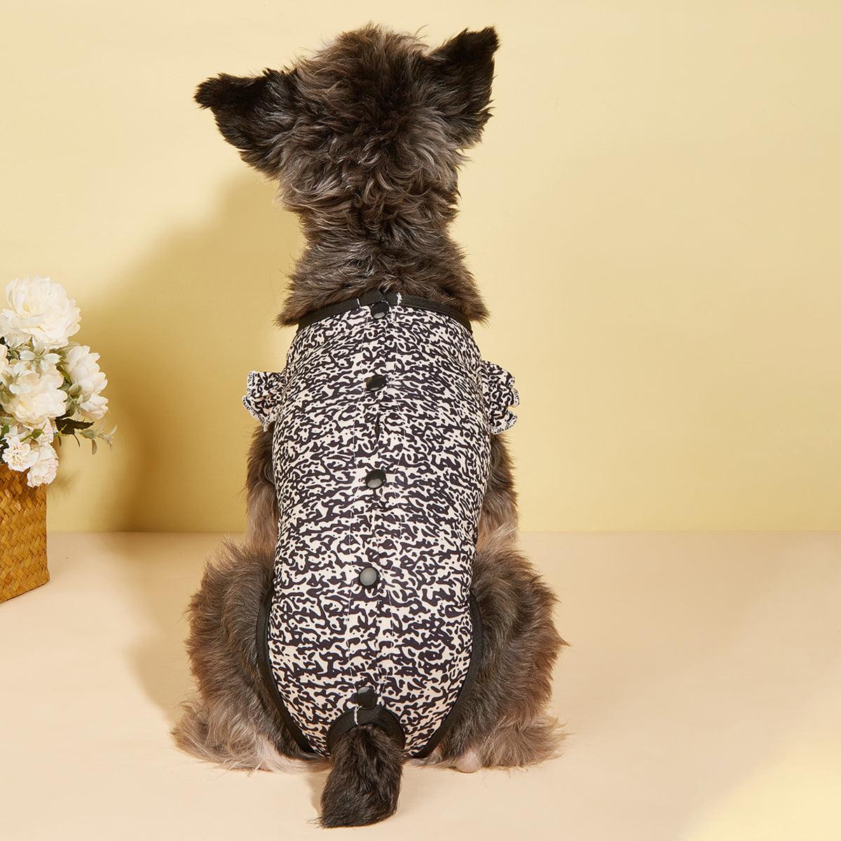 Dog neutering recovery suit in a printed breathable fabric for post-surgery healing and wound protection — view 4