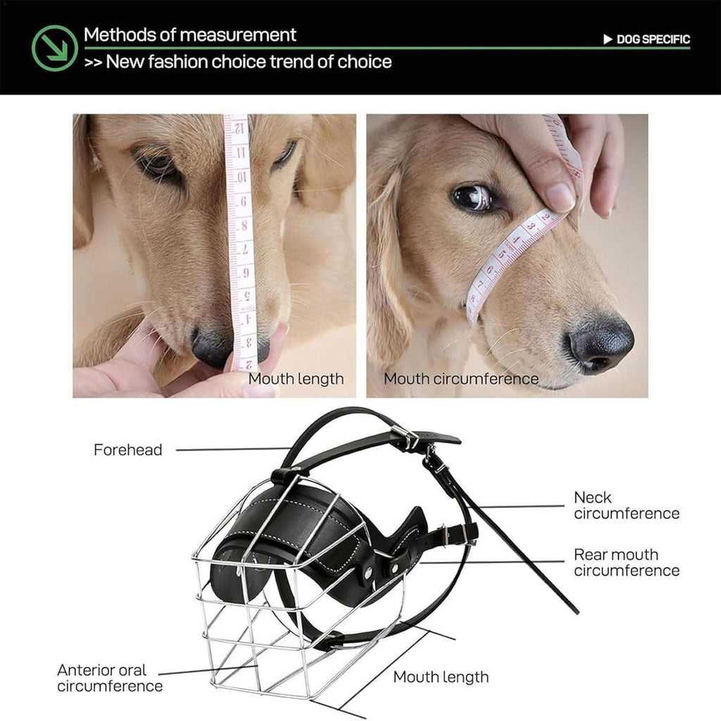 Black adjustable wire basket dog muzzle made of stainless steel with PU leather lining. — view 5
