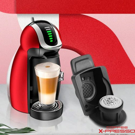 Nespresso to Dolce Gusto compatible coffee capsule adapter in black plastic housing — view 3