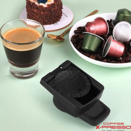 Nespresso to Dolce Gusto compatible coffee capsule adapter in black plastic housing — view 7