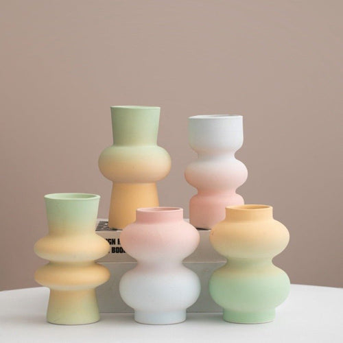 Handmade dopamine gradient ceramic vase with a modern geometric shape and smooth matte finish — view 2