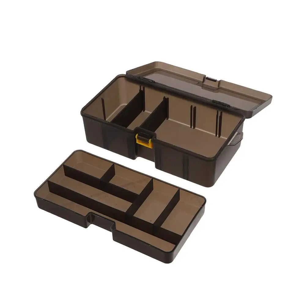 Double layer fishing tackle box in durable resin with adjustable compartments for bait and hooks. — view 5