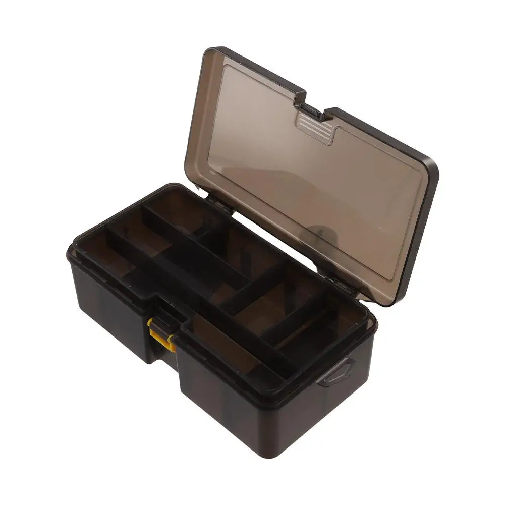 Double layer fishing tackle box in durable resin with adjustable compartments for bait and hooks. — view 3