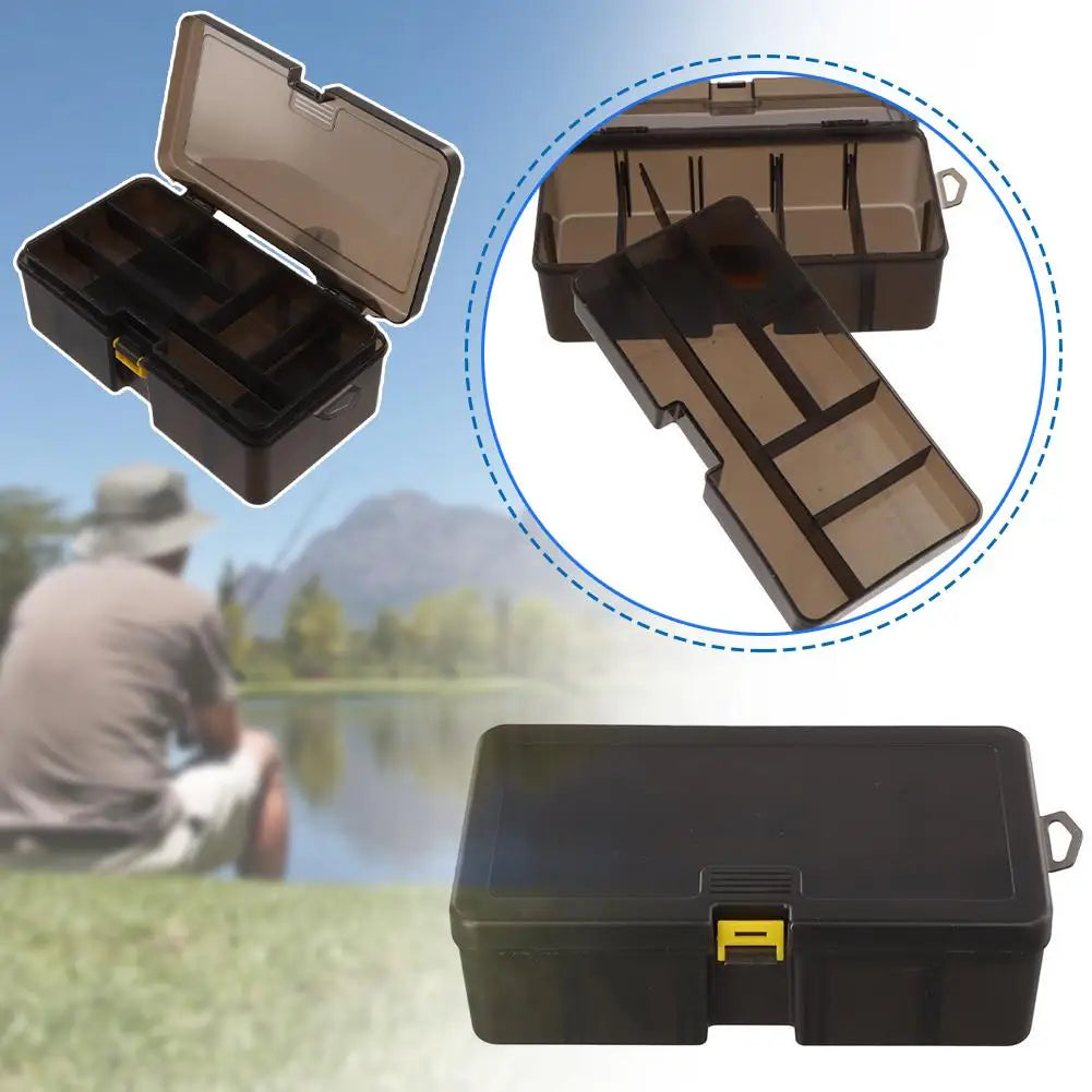Double layer fishing tackle box in durable resin with adjustable compartments for bait and hooks. — view 2