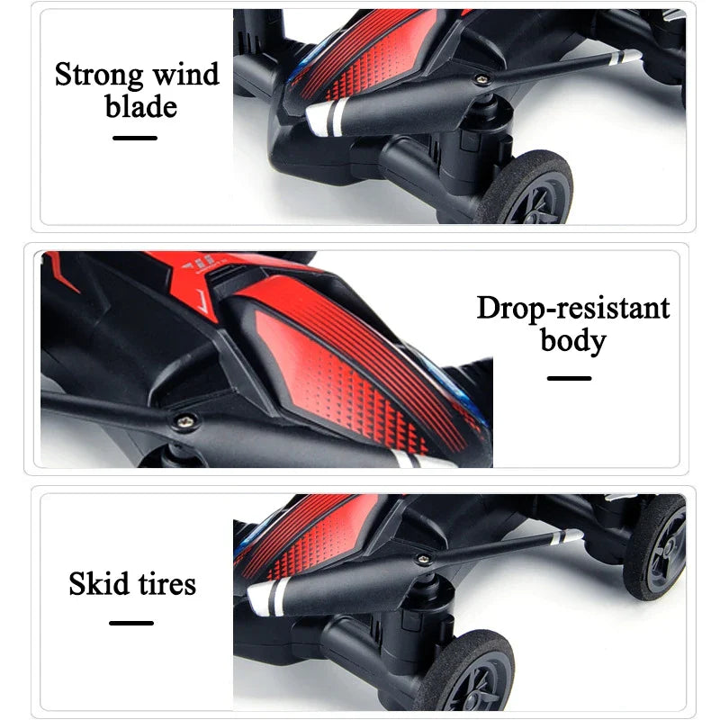 Compact dual-mode JJRC mini drone made of plastic and metal in flight mode with remote control — view 4