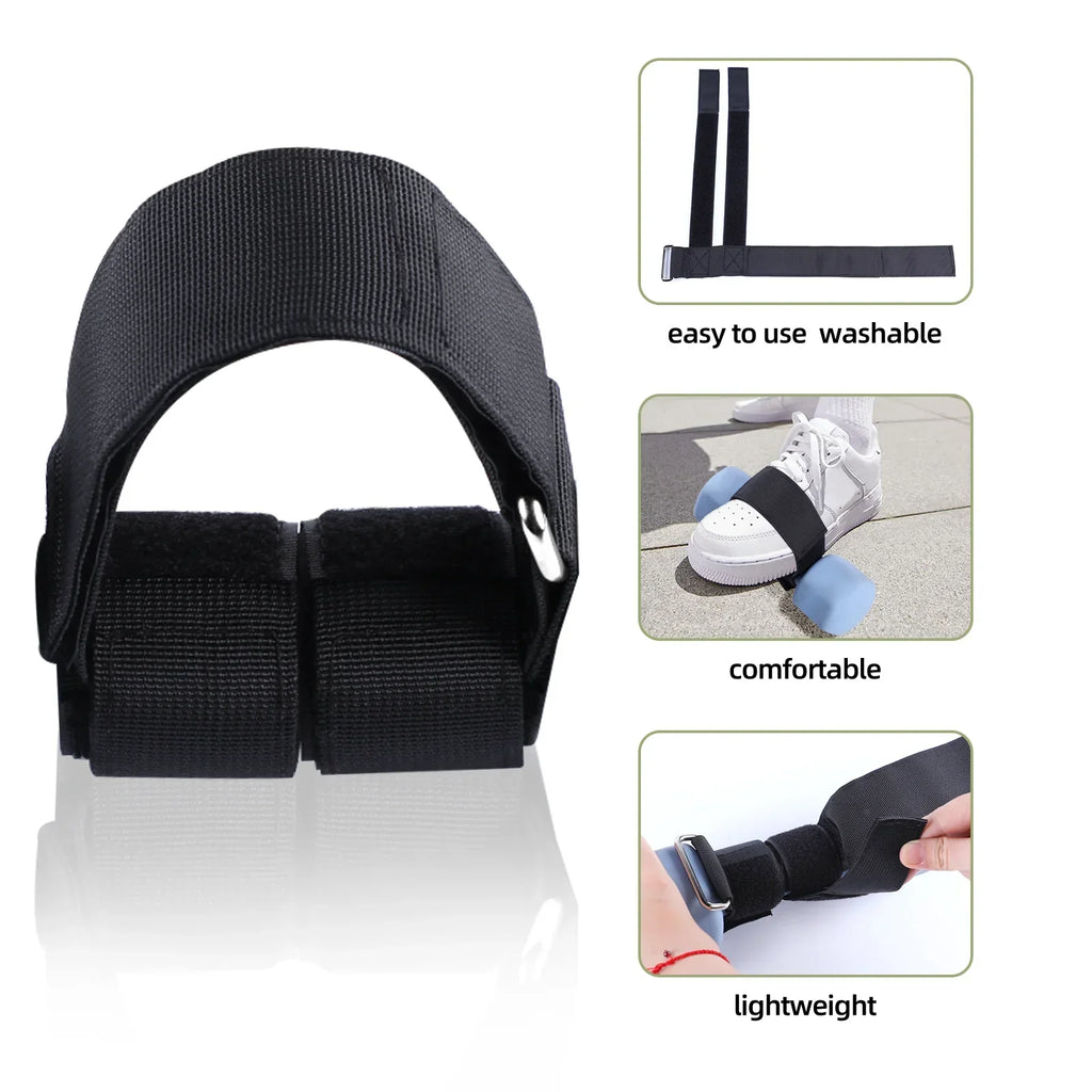 Black dumbbell foot straps with adjustable velcro bands for lower body strength training and physical therapy — view 5
