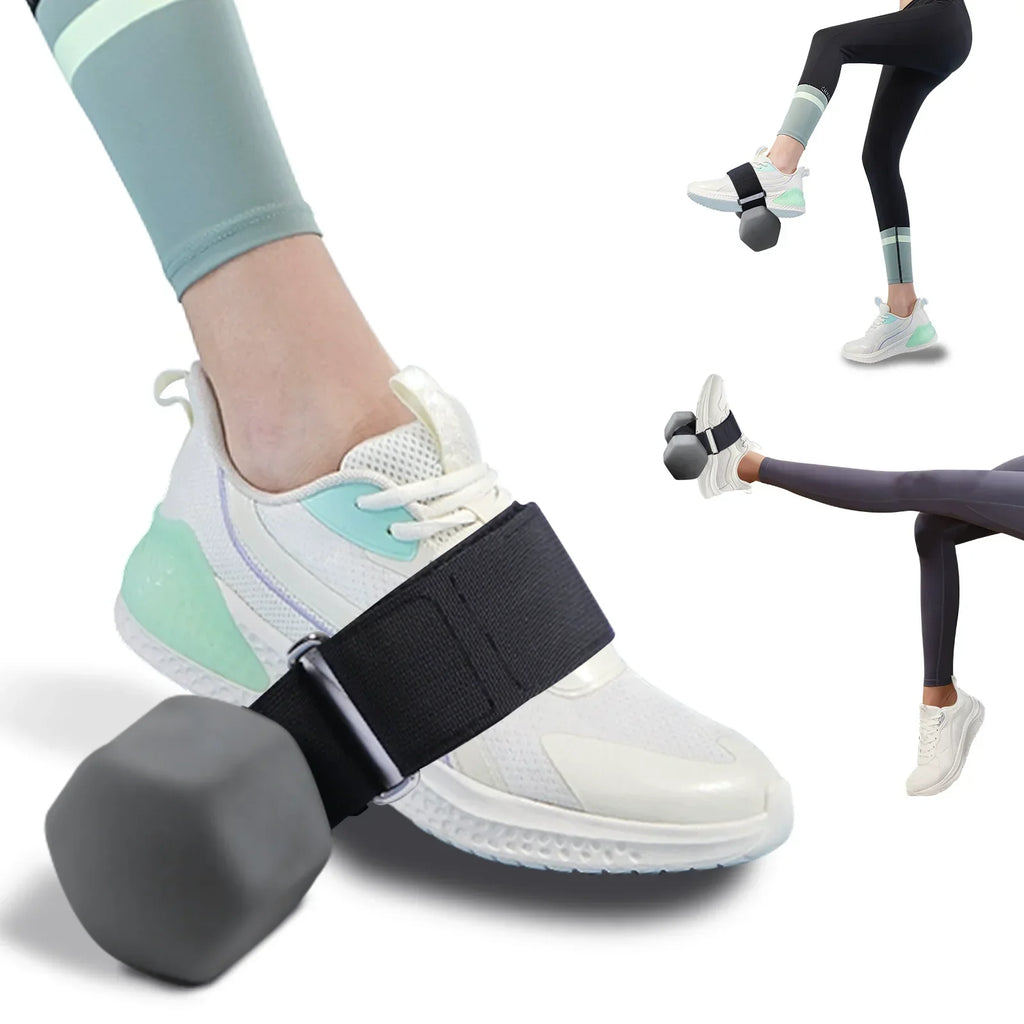 Black dumbbell foot straps with adjustable velcro bands for lower body strength training and physical therapy — view 3