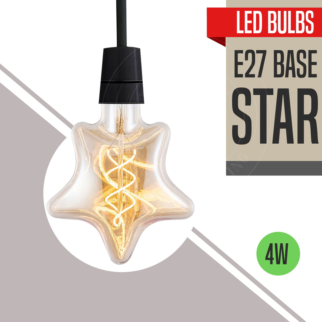 Vintage E27 LED star filament light bulb with transparent glass emitting a warm white ambient glow — view 2
