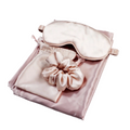 Premium mulberry silk pillowcase contoured eye mask and hair scrunchie 3-piece beauty sleep set