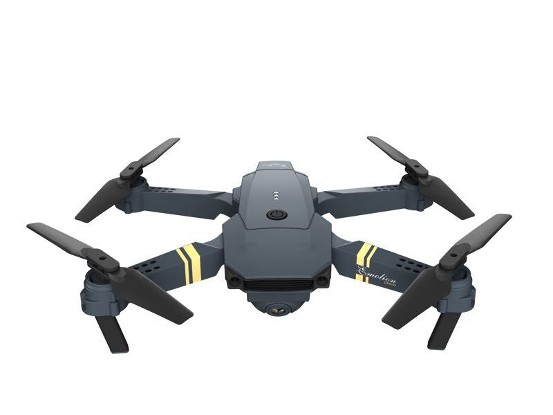 Black foldable WiFi FPV drone with carbon fiber frame, fan blades, and remote controller — view 2