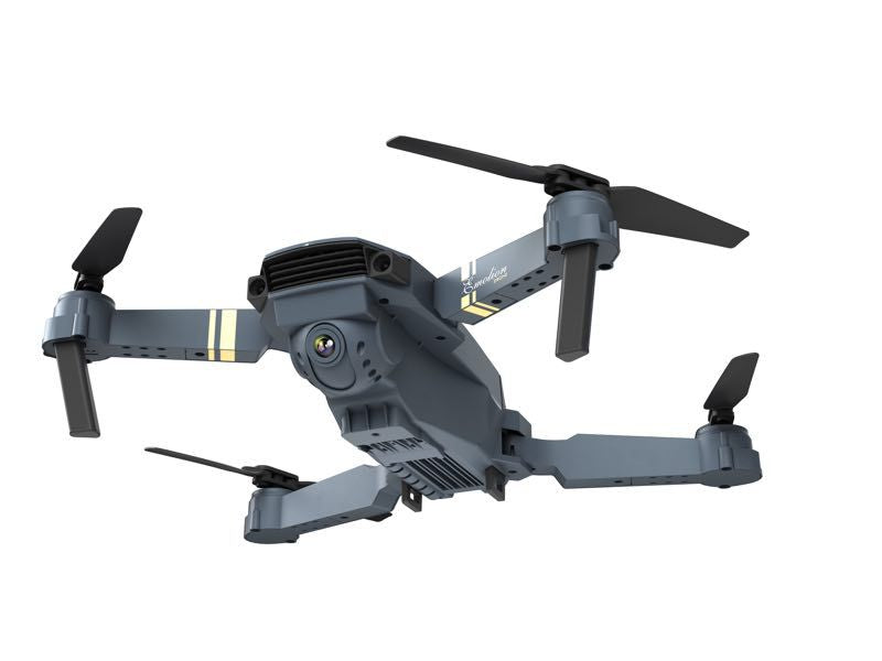 Black foldable WiFi FPV drone with carbon fiber frame, fan blades, and remote controller — view 3