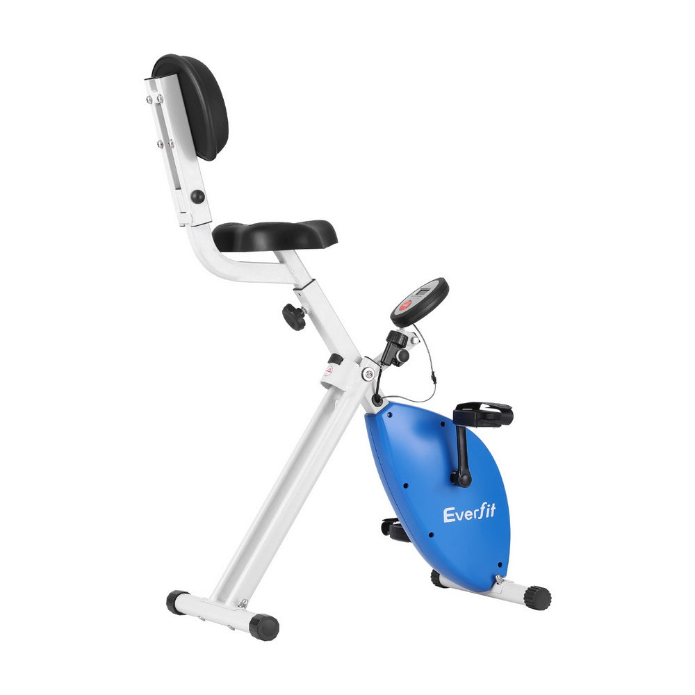 Everfit folding magnetic exercise bike in black with LCD display and backrest support