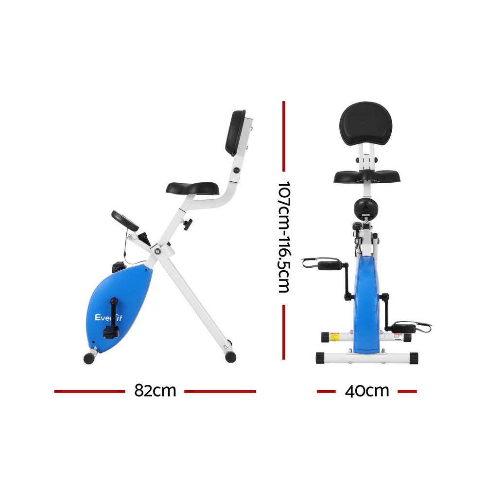 Everfit folding magnetic exercise bike in black with LCD display and backrest support — view 2