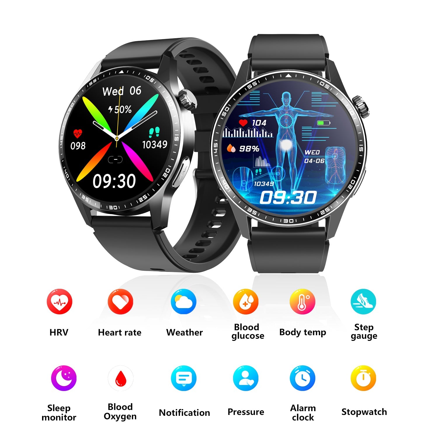 Men's smart watch with metal case and clear digital display for health and fitness tracking