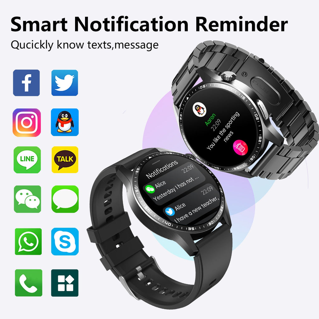 Men's health smartwatch with sleek metal case, mineral glass display, and fitness tracking sensors — view 3