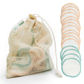 16 reusable bamboo makeup remover pads with a cotton mesh laundry bag for eco-friendly cleansing